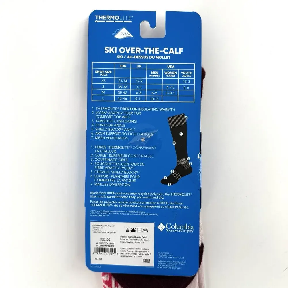 Columbia Women's Thermolite Snowflake Ski Socks Pink Unisex Size Medium